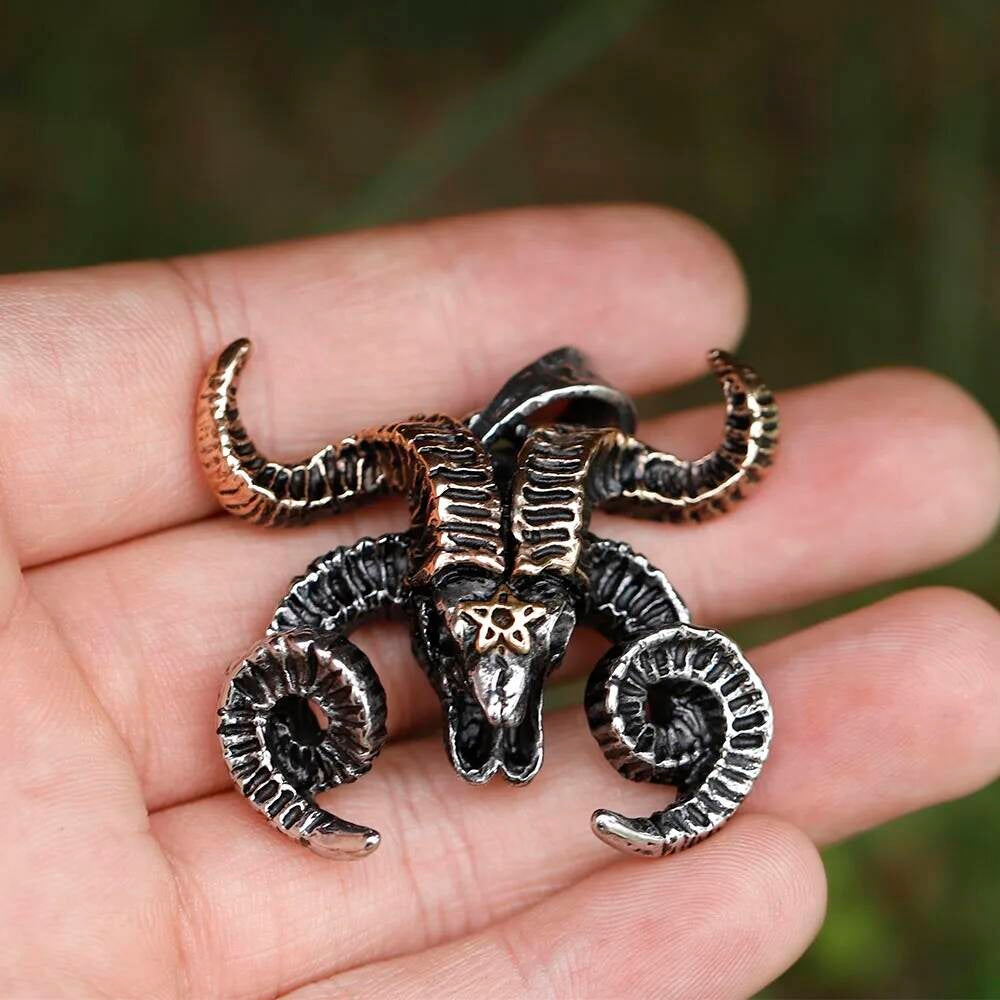 Baphomet Ram Skull Pendant – Gothic Occult Stainless Steel Necklace