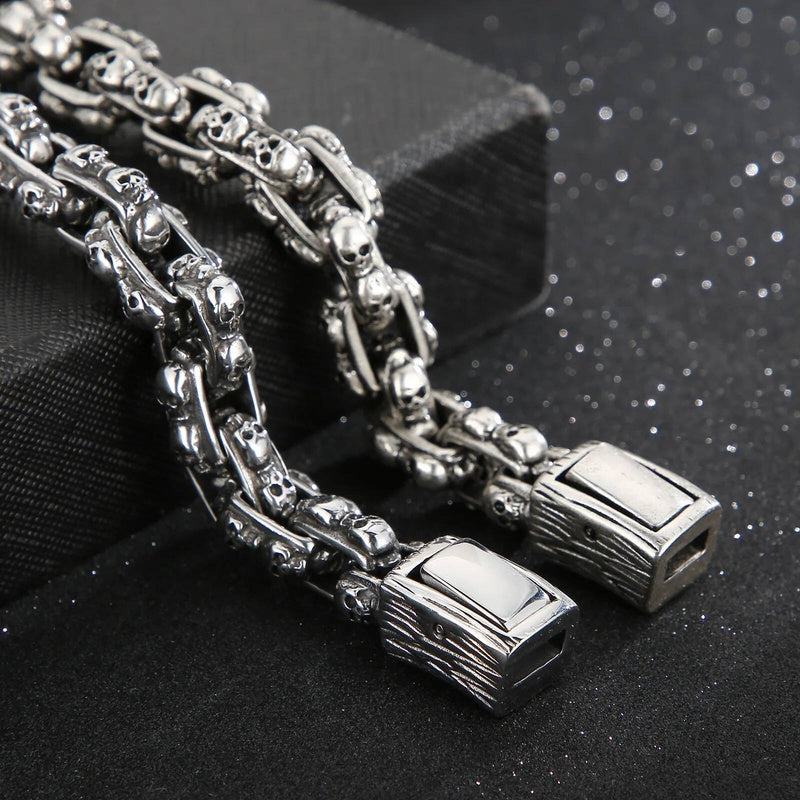 23cml Length 13mm Punk Vintage Skull Charm Bracelet For Men Stainless Steel 316L Bf Gift