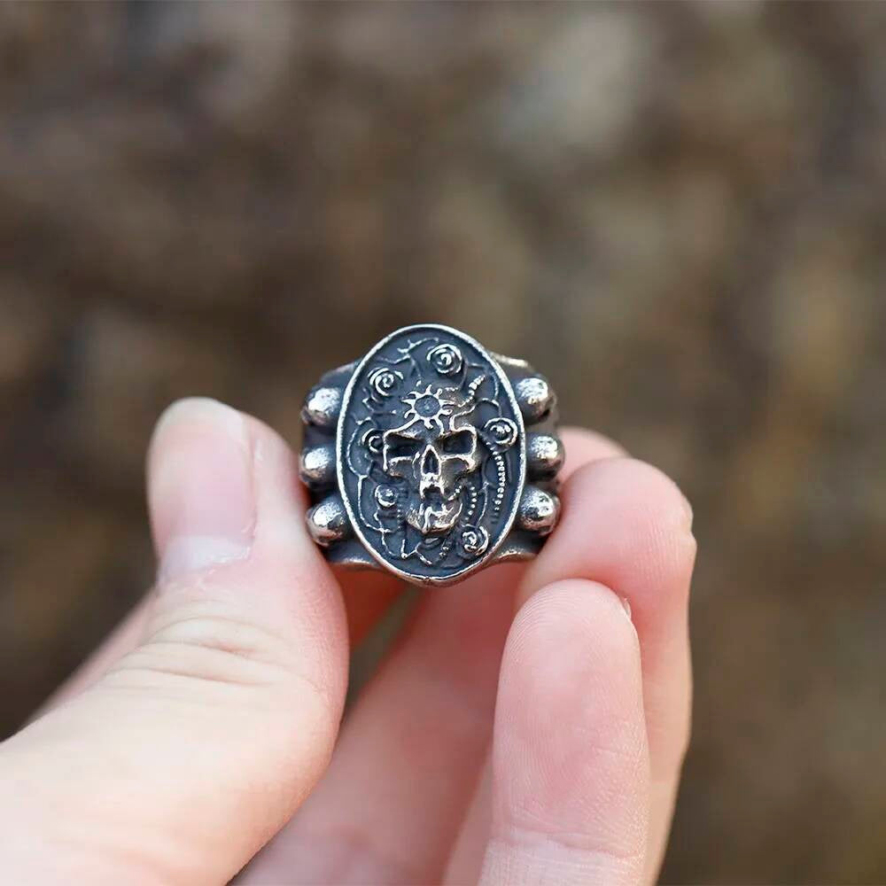 Sinister Demon Skull Signet Ring – 316L Stainless Steel Gothic Statement