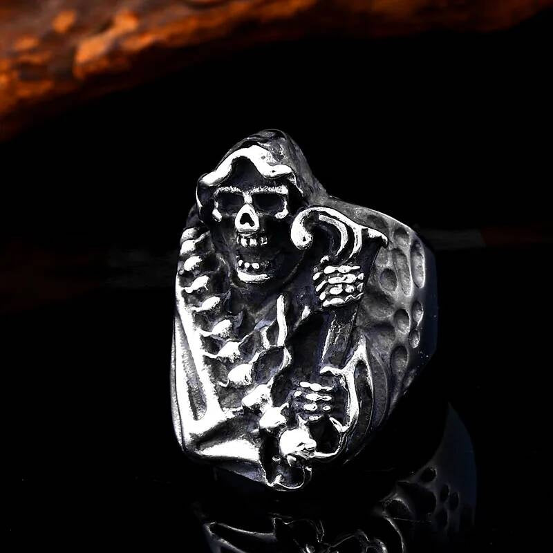 Death Skull Scythe Ring - Hell Devil Gothic Punk Stainless Steel Jewelry