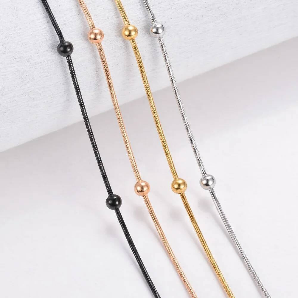 1 piece Width 1.2mm Snake Round Beads Chain & Link Necklaces Jewelry Stainless Steel Choker Necklace For Women Collier