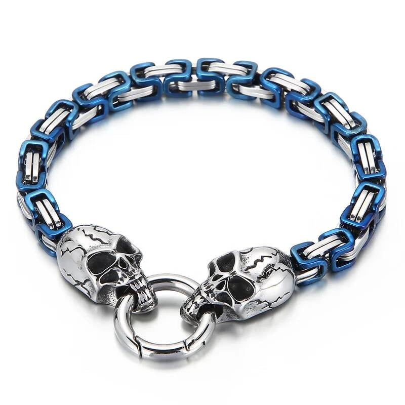 6mm Colorful Royal Skull Bone Chain Bracelet Men Stainless Steel Jewelry Blue