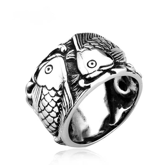 Double Fish Ring Stainless Steel 3D Design Good Detail Gothic Simple Jewelry