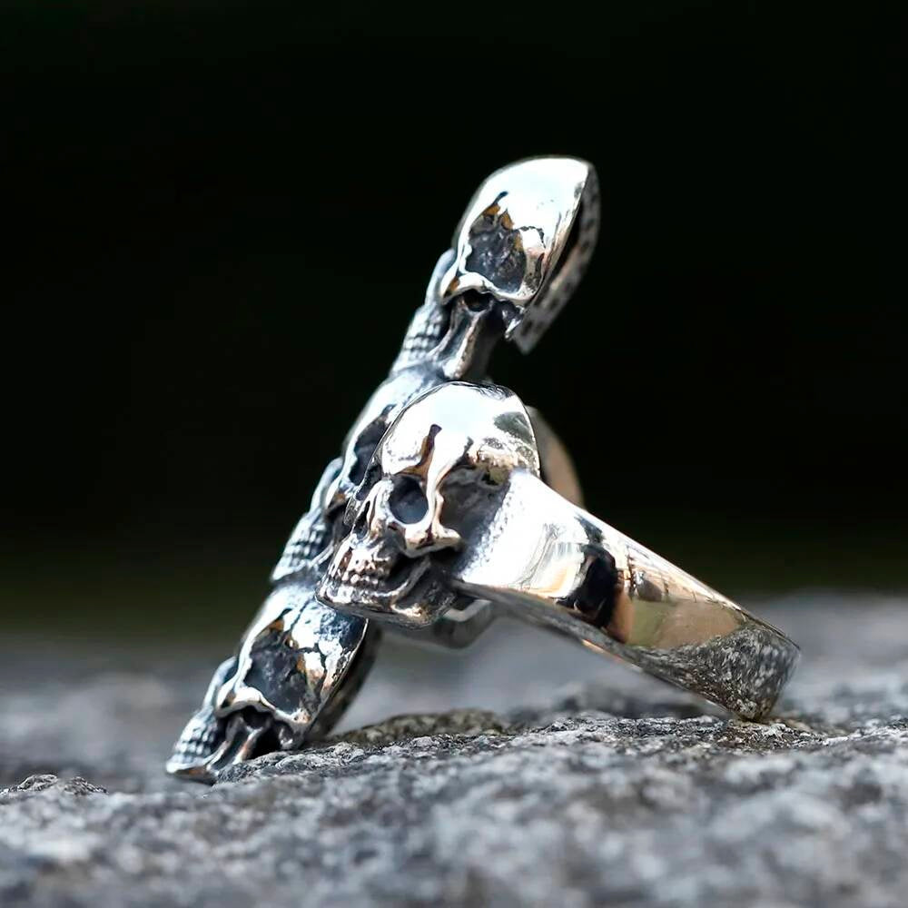 Cross & Skull Ring - Stainless Steel Gothic Punk Rock Jewelry for Men