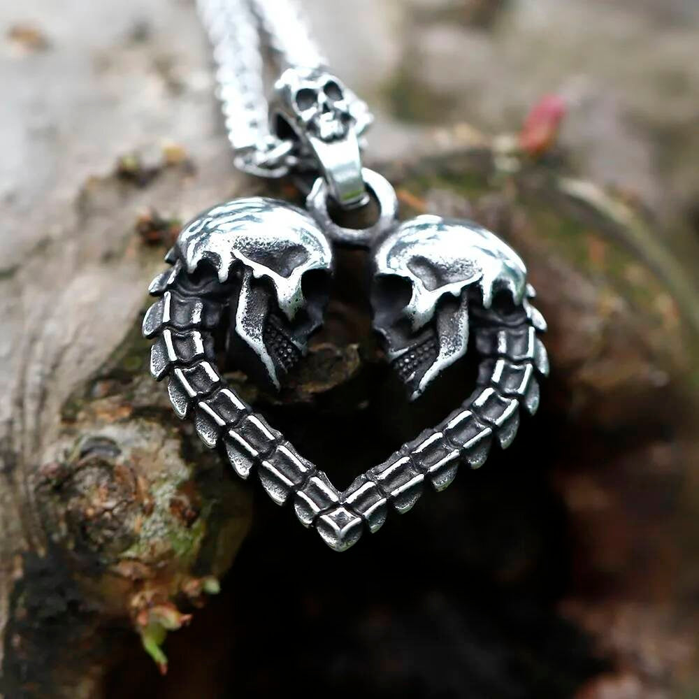 Skull Heart Pendant Necklace – Gothic Skeleton Love Jewelry