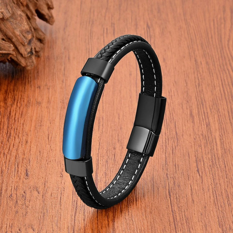 Fashion Geometric Shape Onyx Stone Bracelets Ladies Black Multilayer Leather Rope Men Bracelet Stainless Steel Jewelry Wholesale Black-D