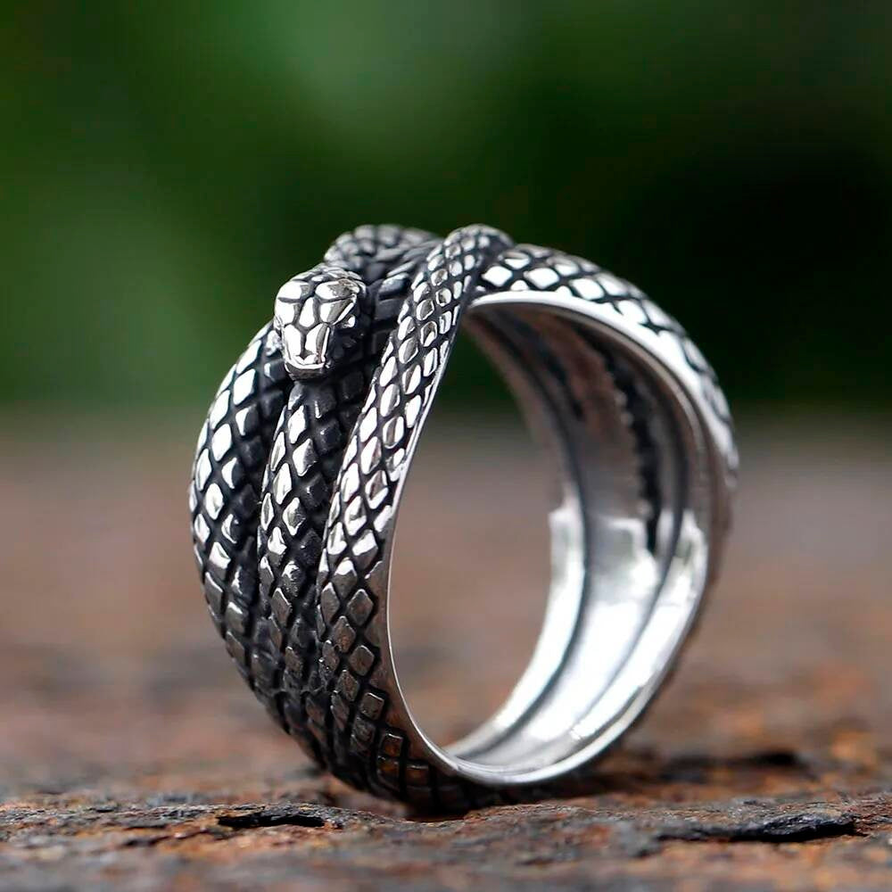3D Snake Gothic Punk Ring – 316L Stainless Steel Biker Statement Band As shown