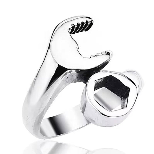 Wrench and Nut Ring – Stainless Steel Mechanic Biker Jewelry for Men BR8-021-Steel