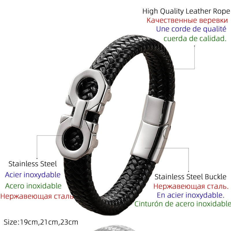Black Braided Leather Bracelet with Green Jade Beads - Stylish Multi-Layer Magnetic Clasp Jewelry for Casual Wear and Gifts