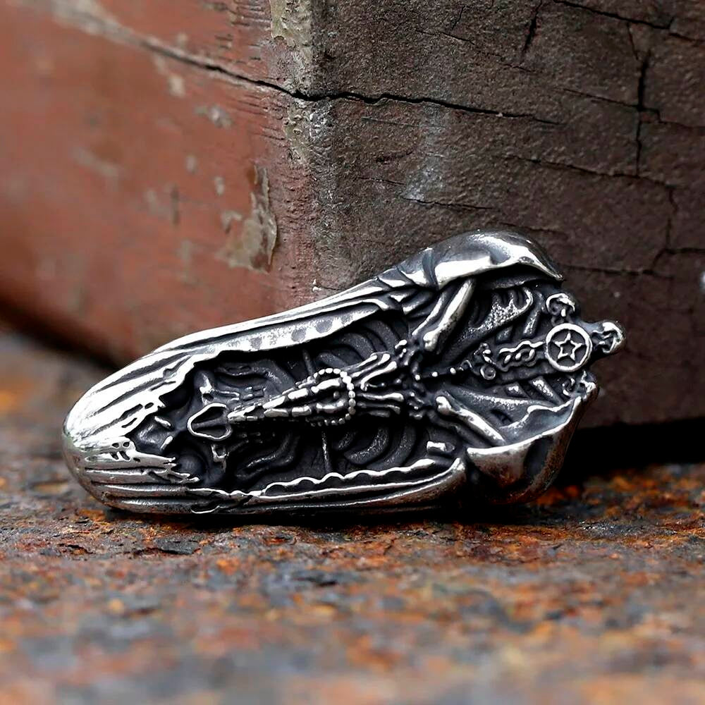 316L Stainless Steel Hooded Skull Prayer Pendant Necklace Men