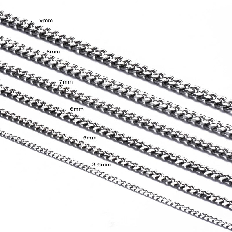 1 piece Size 3.6mm-9mm Men's Stainless Cuban Link Chain Bracelet Necklace Steel Color Male Jewelry