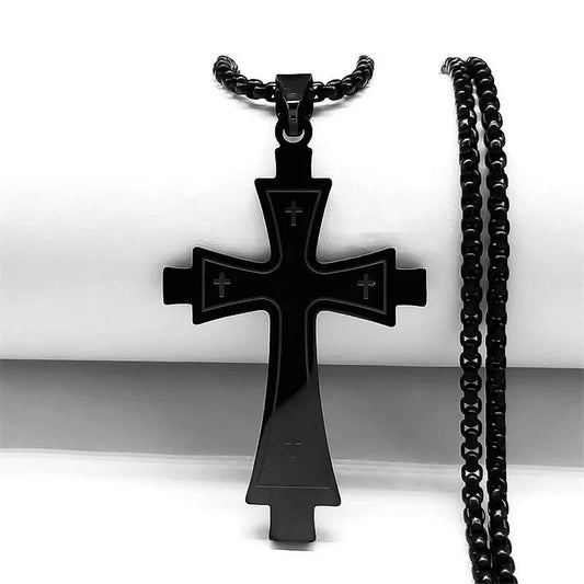 Goth Black Cross 316L Stainless Steel Pendant Chain Necklace For Men Women Jewelry Accessories 2