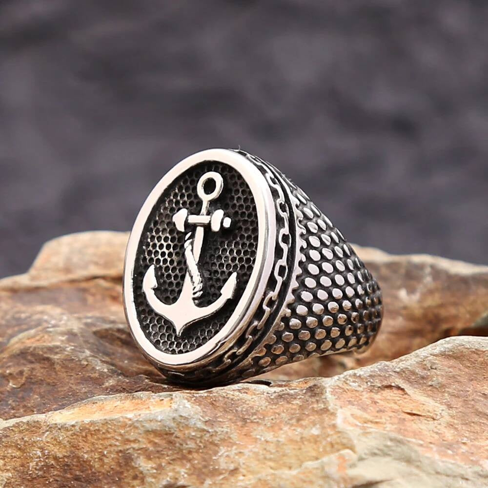 Viking Anchor Dot Ring - Stainless Steel Nautical Punk Amulet Jewelry Gift