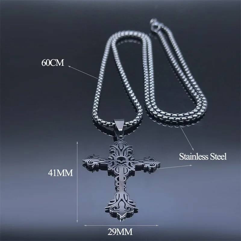 Goth Black Cross 316L Stainless Steel Pendant Chain Necklace For Men Women Jewelry Accessories