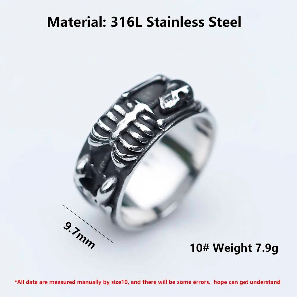 Aegishjalmur Skull Ring - Vintage Stainless Steel Biker Punk Jewelry