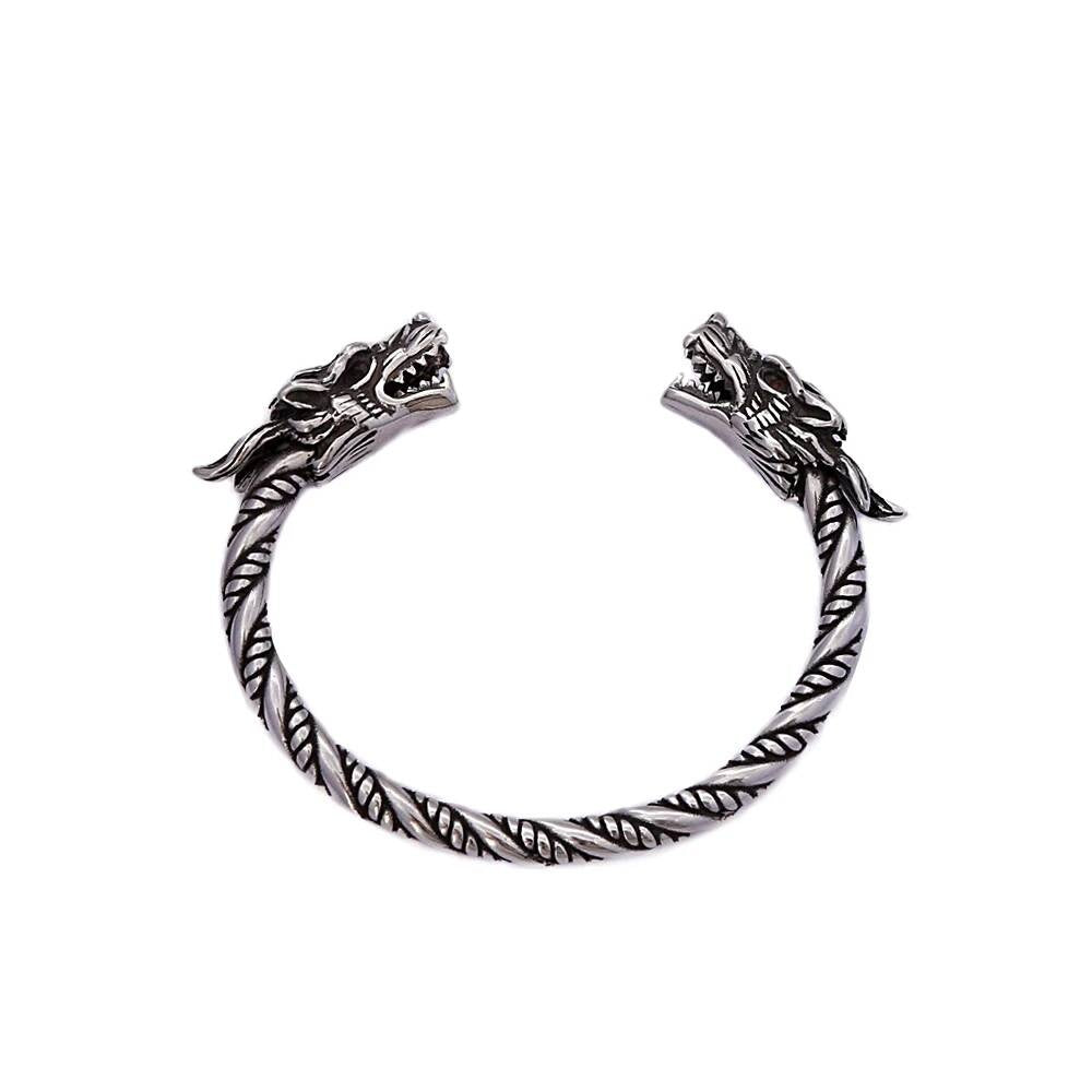 Viking Dragon Head Torque Bracelet – Twisted Stainless Steel Cuff Style A