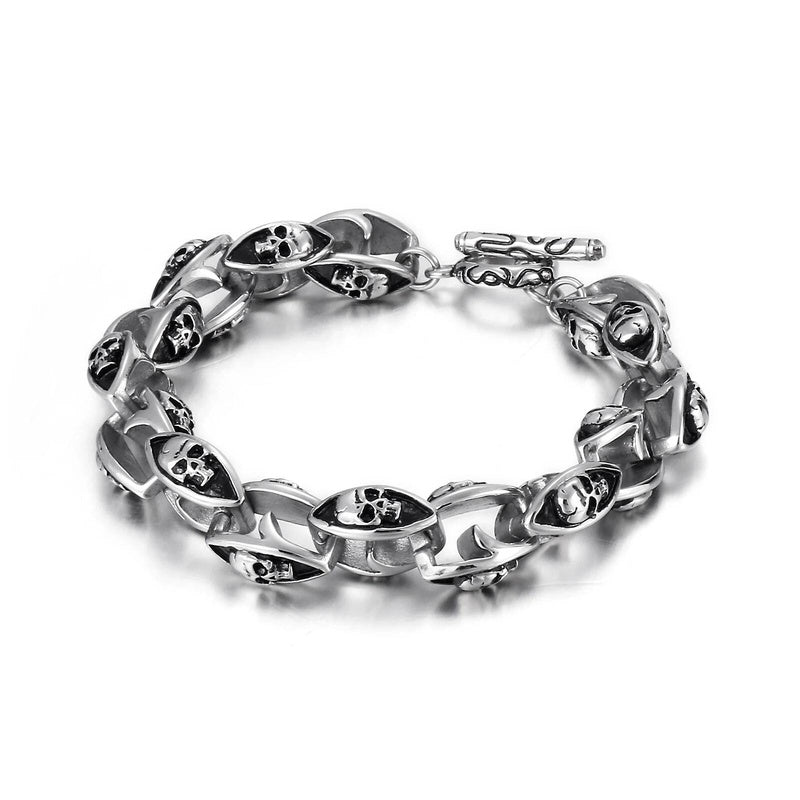 Stainless Steel 316L Men's Skull Bracelet Punk Handmade Jewelry