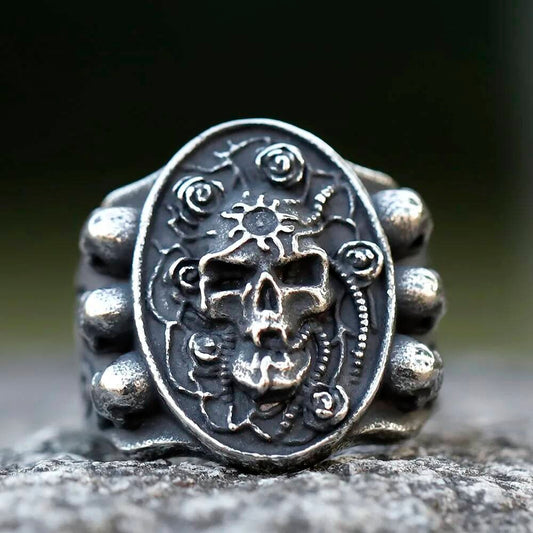 Sinister Demon Skull Signet Ring – 316L Stainless Steel Gothic Statement