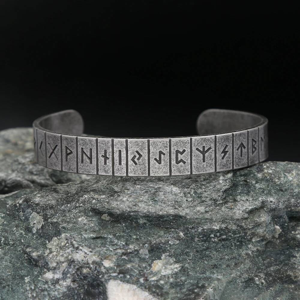 Norse Rune Bracelet – Elder Futhark Viking Stainless Steel Cuff Bangle