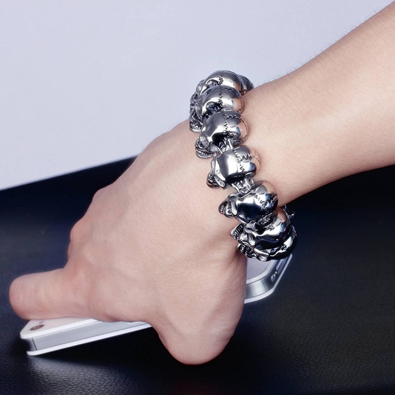 Ancient Demon Bone Ghost Head Bracelet Men Stainless Steel Fashion Skull Chain Bangle