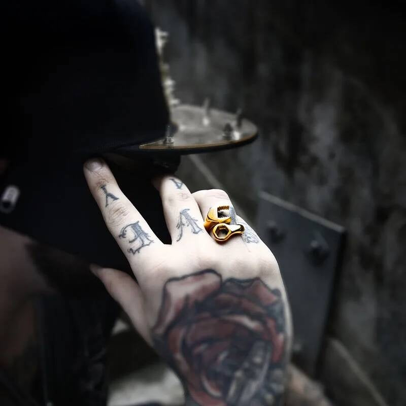Wrench and Nut Ring – Stainless Steel Mechanic Biker Jewelry for Men