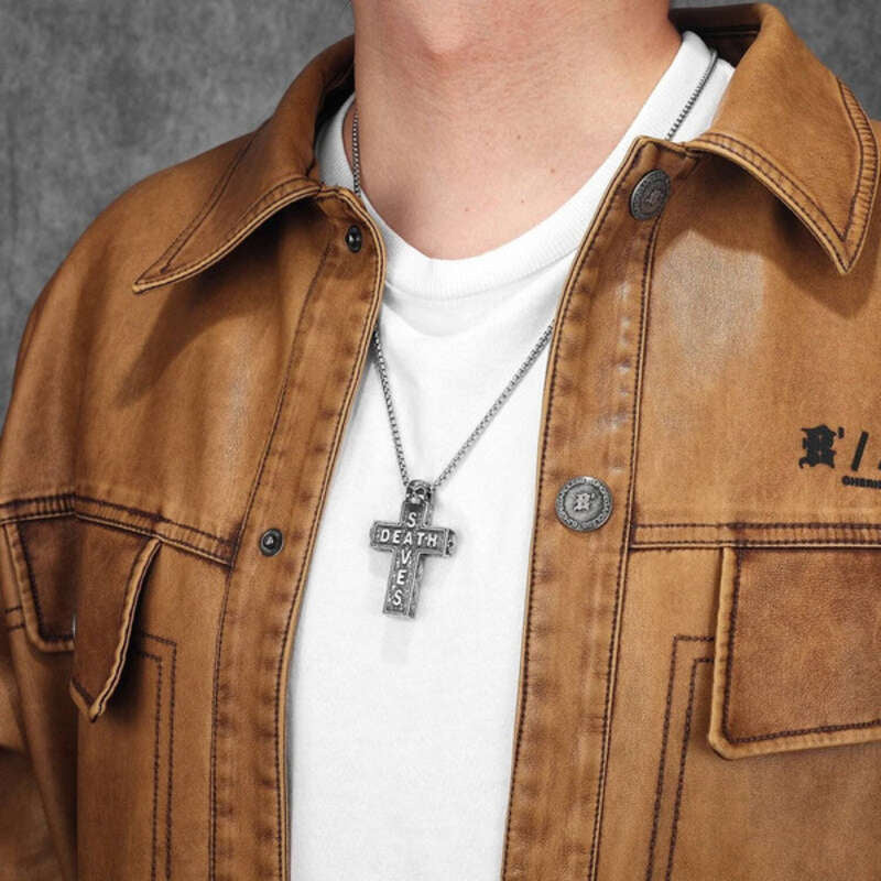 316L Stainless Steel “Death Saves” Skull Cross Pendant Necklace