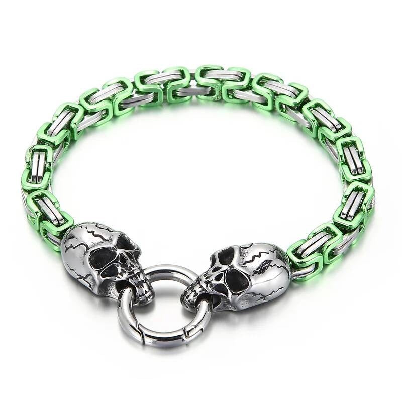 6mm Colorful Royal Skull Bone Chain Bracelet Men Stainless Steel Jewelry Green