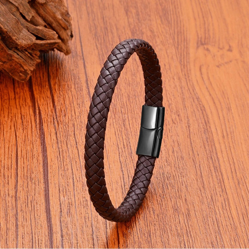 Black Braided Leather Bracelet with Green Jade Beads - Stylish Multi-Layer Magnetic Clasp Jewelry for Casual Wear and Gifts Style C-Black