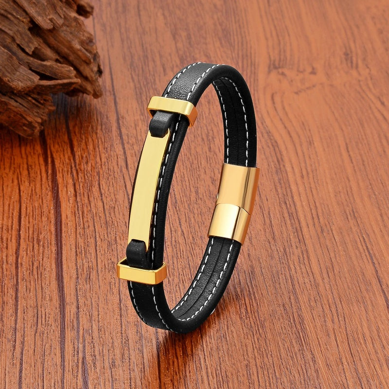 Novelties Trend to Sell Stainless Steel Men's Bracelets Leather Bracelet Jewelry for Woman Punk Man Accessories Gold Color