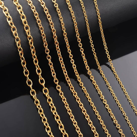 1Pc Width 2.5mm-5mm Gold Color Stainless Steel Round O Shape Chain For Women Men DIY Jewelry Making Bracelet Necklace