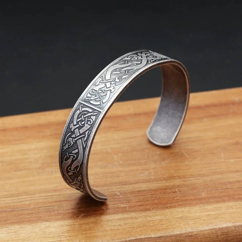 Celtic Dragon Bracelet – Norse Viking Stainless Steel Cuff Bangle