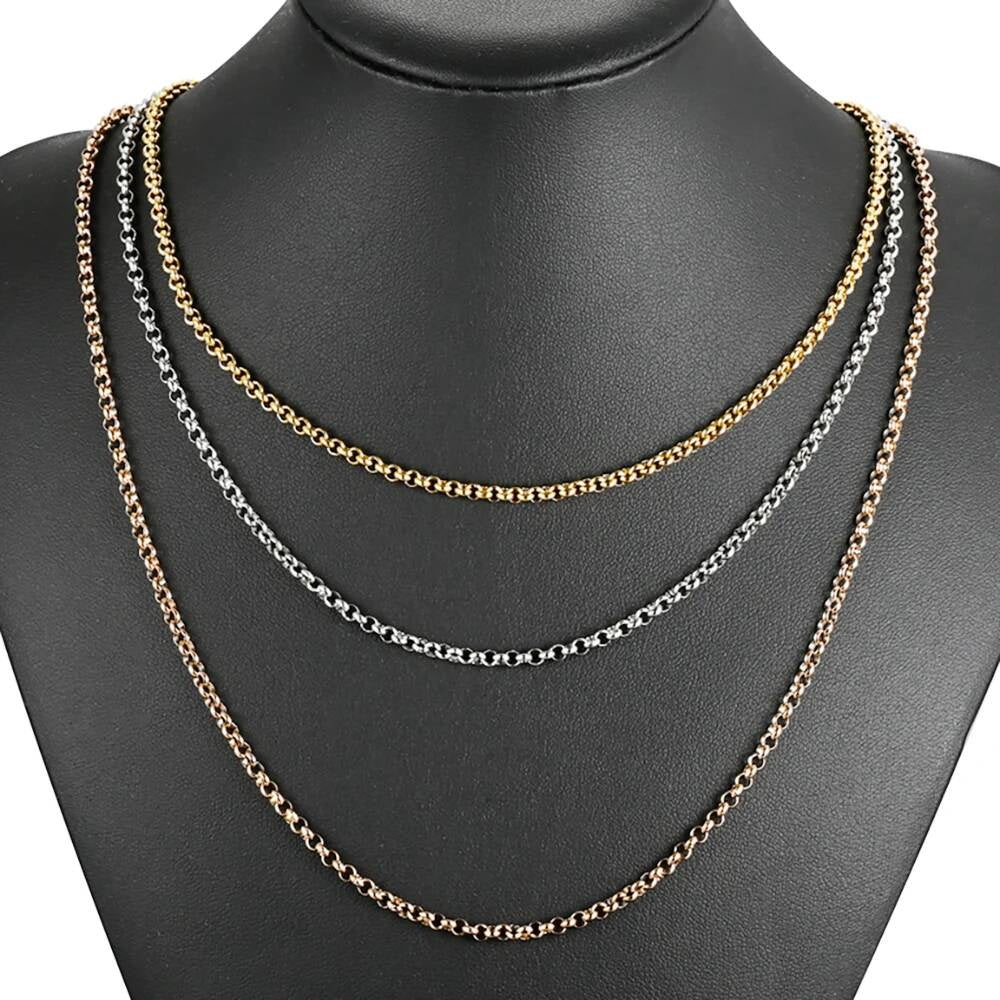 1Pc Width 3mm Stainless Steel Round Pearl Chain Necklace Bracelet Anklet 3 Colors