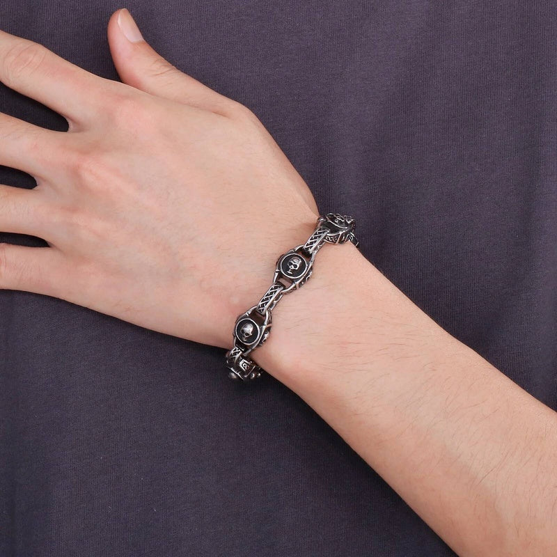 14mm Punk Skull Charm Bracelet Men Stainless Steel 316L Boyfriend Gift