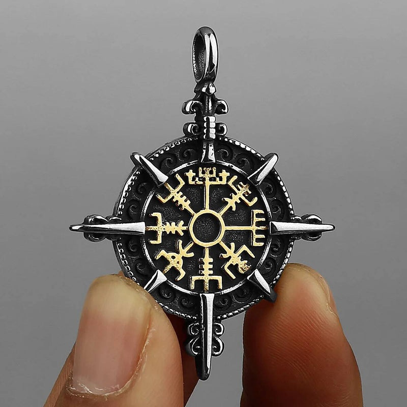 Viking Rune Compass Pendant Necklace – Norse Symbol of Protection and Guidance 60cm Chain(f8d564)