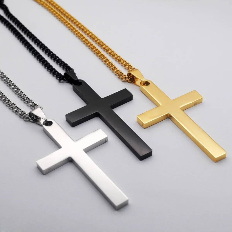 316L Stainless Steel Cross Pendant Chain Necklace For Men Religion Jewelry Accessories Male