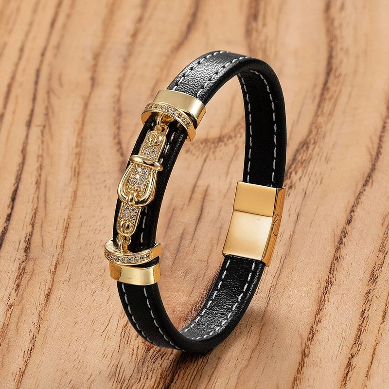 Black Braided Leather Bracelet with Green Jade Beads - Stylish Multi-Layer Magnetic Clasp Jewelry for Casual Wear and Gifts Style-D