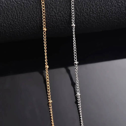 1Pc Width 1.5mm Stainless Steel Bead Link Chain DIY Making for Pendant Necklace Bracelet Foot Jewelry