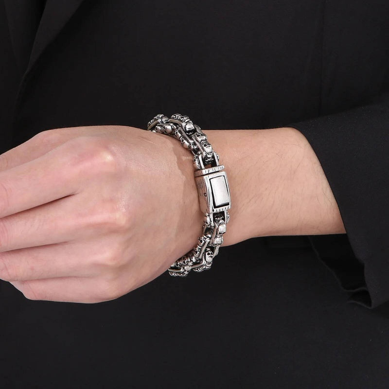 23cml Length 13mm Punk Vintage Skull Charm Bracelet For Men Stainless Steel 316L Bf Gift