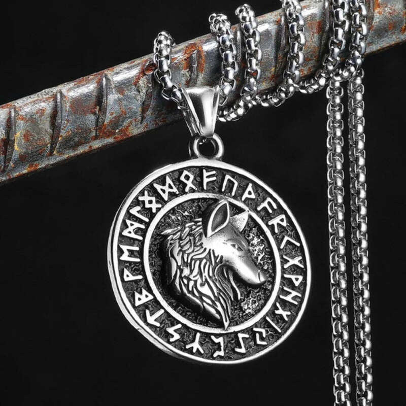 Viking Wolf Head Pendant Necklace – 316L Stainless Steel Norse Rune Amulet