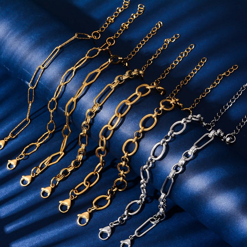 Stainless Steel Chunky Link Chain Bracelet For Women Gold Plated Waterproof Hip-hop Rock Style Women's Bracelets 20cm+5cm