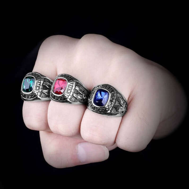 Rhinestone High School Ring - Stainless Steel Vintage Inspired Class Jewelry
