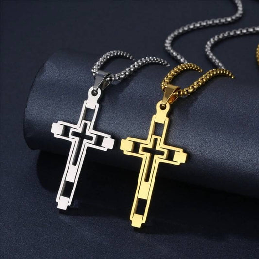 Stainless Steel Hollow Cross Necklace Chain Pendant For Men Women Religion Jewelry Accessories