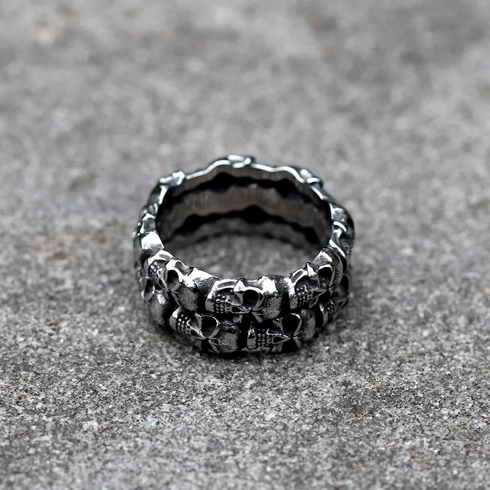 Aegishjalmur Skull Ring - Viking Symbol Stainless Steel Gothic Jewelry