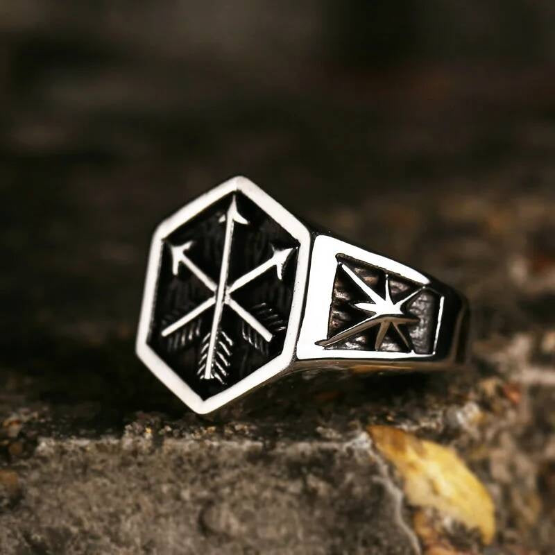 Viking Gothic Compass Ring – 316L Stainless Steel Anchor Signet