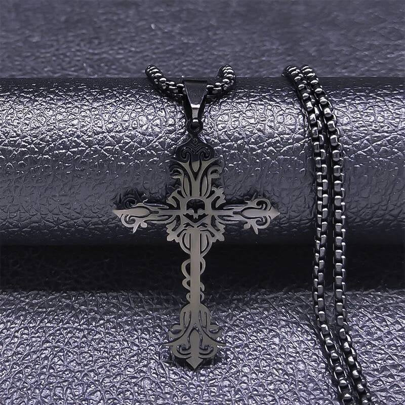 Goth Black Cross 316L Stainless Steel Pendant Chain Necklace For Men Women Jewelry Accessories 1