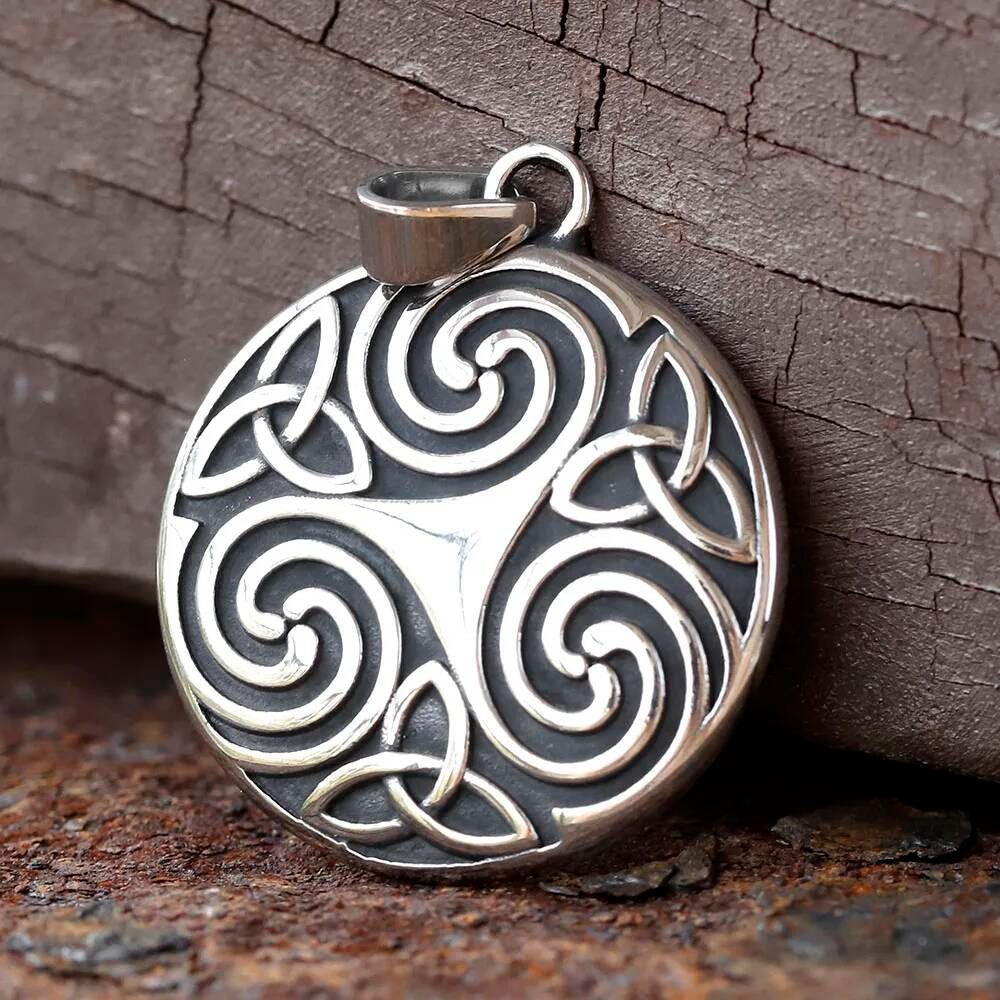 316L Stainless Steel Celtic Trinity Knot Rune Pendant Necklace for Men Viking Amulet Jewelry