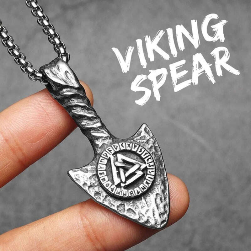 Viking Arrowhead Valknut Pendant Necklace – 316L Stainless Steel Rune Amulet N1463-60cm Chain-S