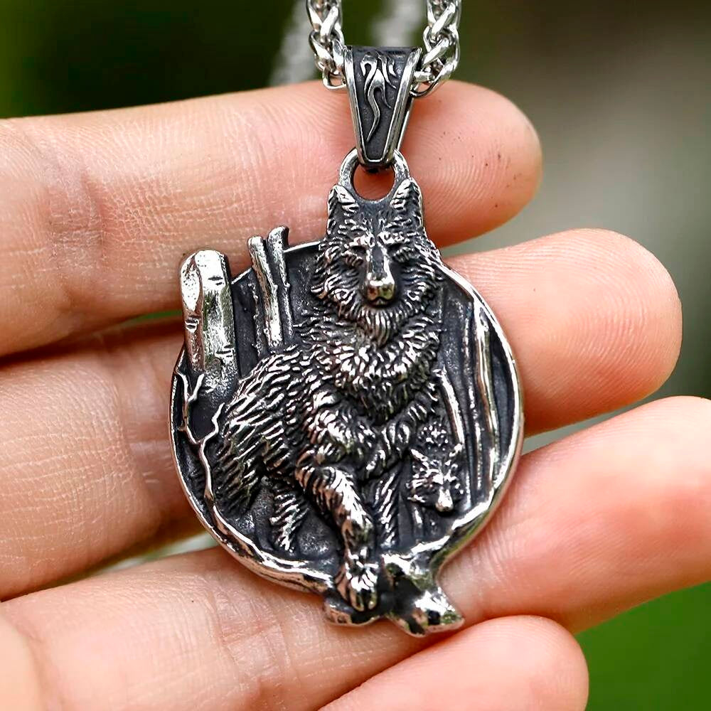Unisex 316L Stainless Steel Viking Wolf Pendant Necklace Norse Animal Jewelry