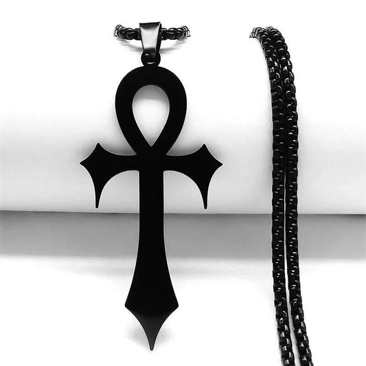 Goth Necklace Stainless Steel Ancient Egypt Anka Cross Pendant With Chain For Men Women Gothic Accessories Black