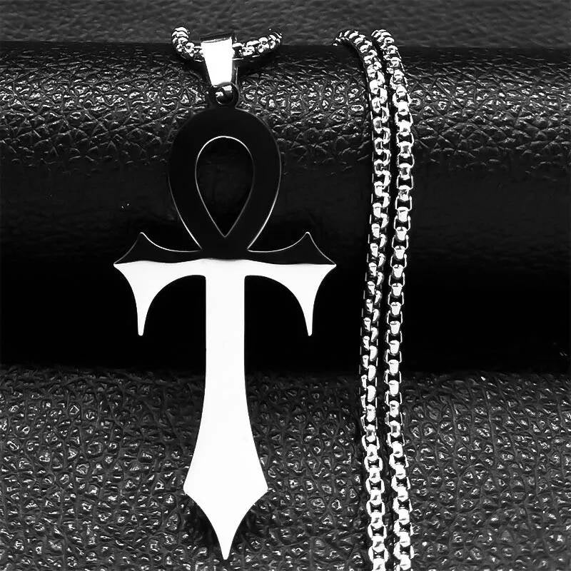 Goth Necklace Stainless Steel Ancient Egypt Anka Cross Pendant With Chain For Men Women Gothic Accessories